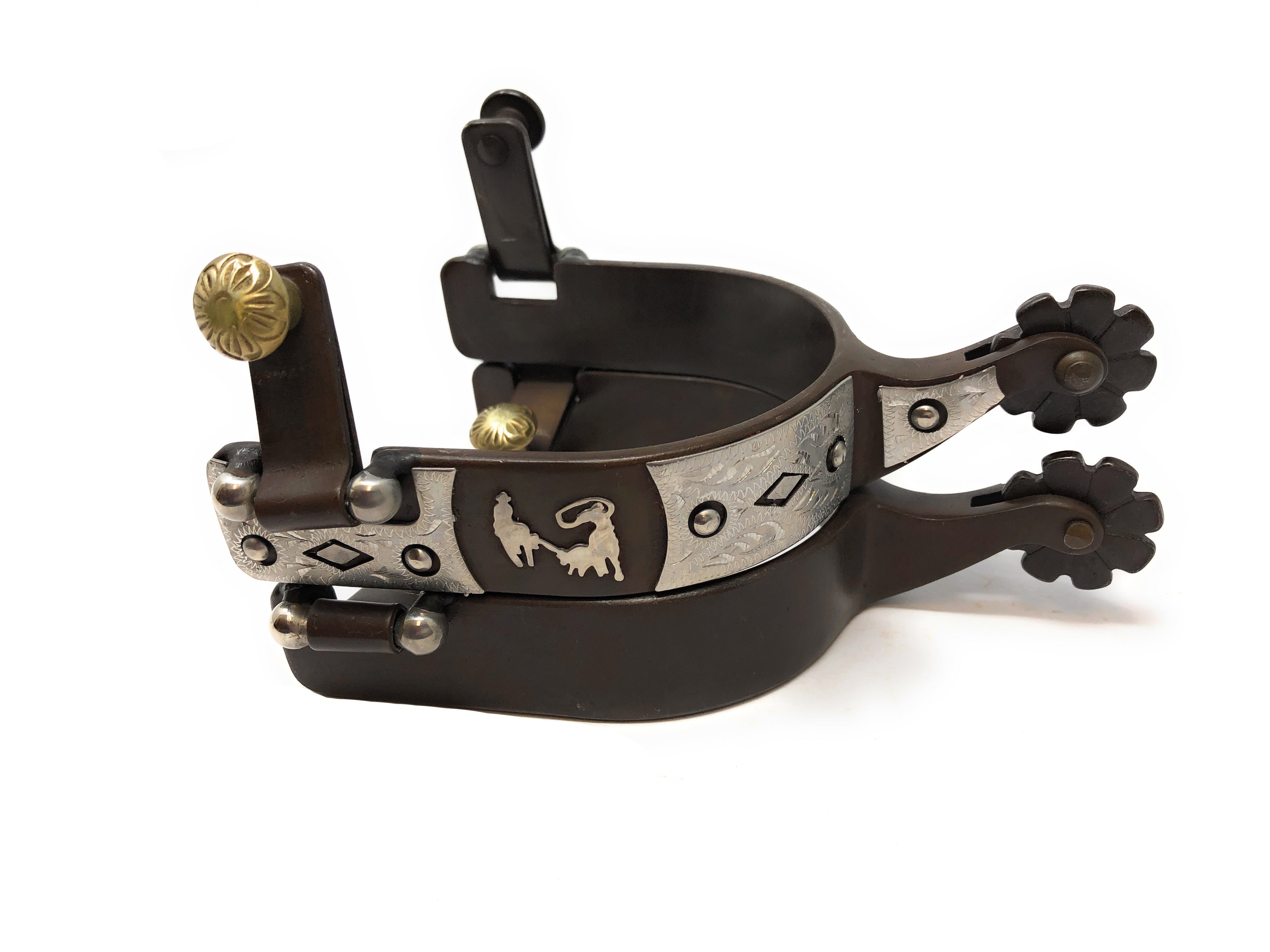 AJ Tack Men's Brown Antique Team Roping Offset Spurs