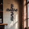 Leaf Cross Metal Wall Art - Elegant Botanical Christian Home Decor- KAF482