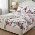 DaDa Bedding Romantic Roses Lovely Spring Pink Floral Garden Fitted & Flat Bed Sheet Set w/ Pillow Cases (JHW879)