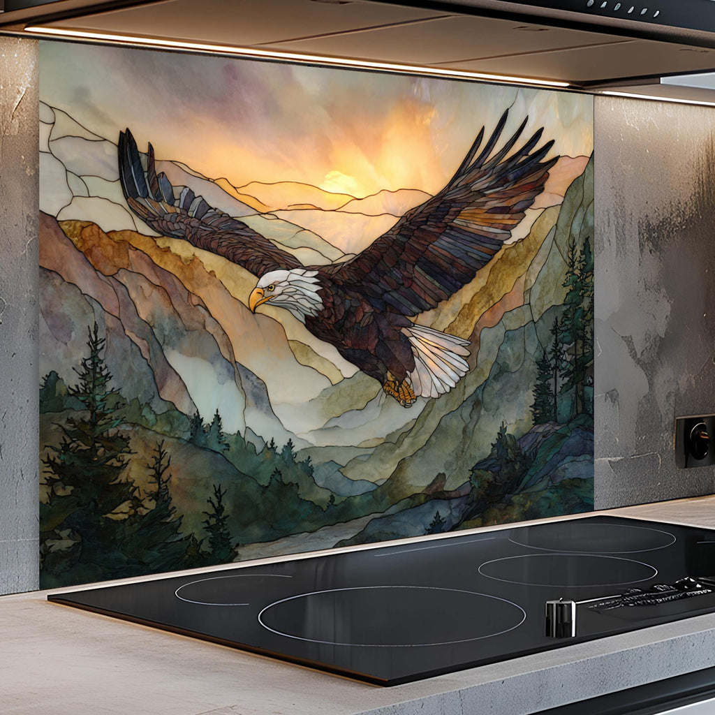Mountain Flight – Tempered Glass Backsplash For Rustic Style Kitchen
